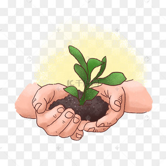 卡通手绘双手捧树苗png免抠素材