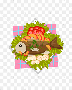 矢量手绘卡通红烧鱼