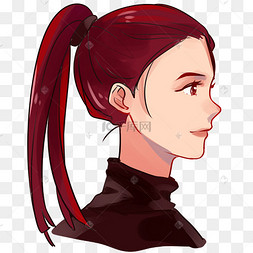 红色马尾女孩侧脸