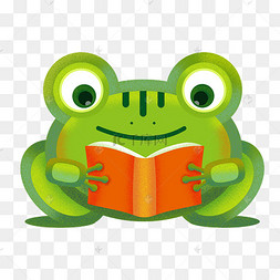 青蛙看书卡通插画