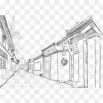 线描古街道道路