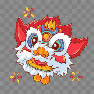 手绘新年狮子头插画