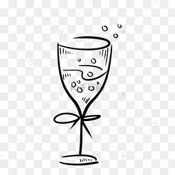 手绘黑白线描婚礼酒杯图