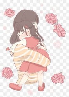 母亲节拥抱手绘卡通人物