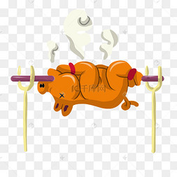 黄色的烤乳猪插画