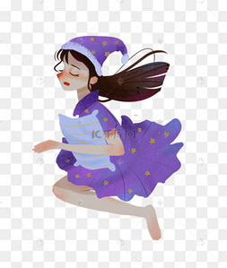 手绘卡通睡梦中的女孩免扣元素