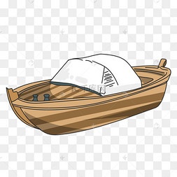 手绘木质的乌篷船插画