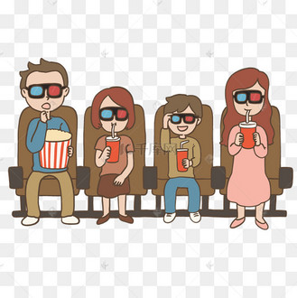 一家人电影院看电影插画免抠元素