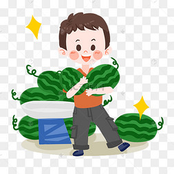 夏日卡通男孩买西瓜png素材