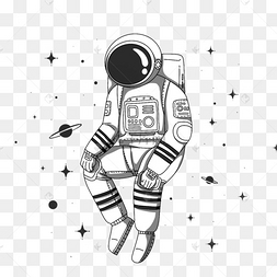 简约线条风格宇航员元素下载 png下载psd黑白线描航天宇航员下载 png