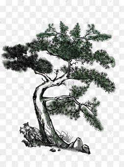 png下载psd水墨中国风古风山国松下载 png下载psd松柏松树水墨冬天