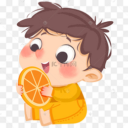 卡通抱着橙子孩子