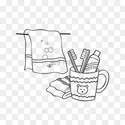 线描牙缸手绘插画