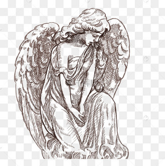 艺术线条女孩黑白素描欧洲天使情人节手绘元素