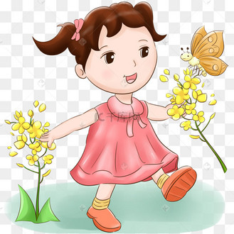春分拿着小花小女孩