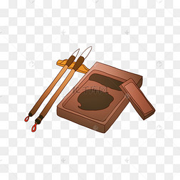 两只毛笔砚台插画