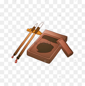 两只毛笔砚台插画