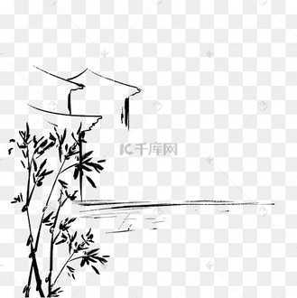 中国风房屋水墨江南点墨水墨竹子