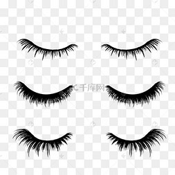 手绘黑色卷曲浓密的睫毛组合