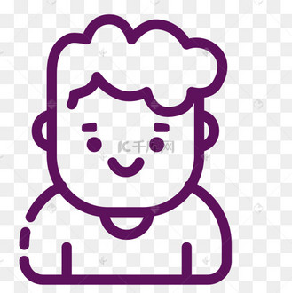 紫色圆弧卷发男孩元素