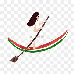 创意小女孩划西瓜皮船