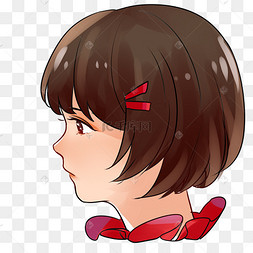 短发女孩侧脸女孩剪影短发复古现代时尚女人与手工绘制的线条卡通手绘