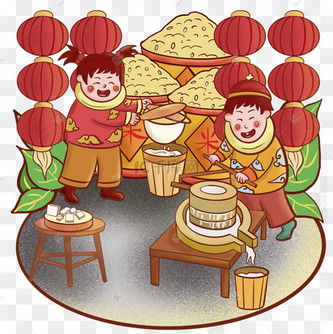 小孩磨豆浆