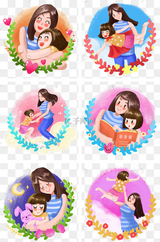 母亲节卡通母女幸福生活