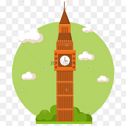 手绘棕色大本钟插画