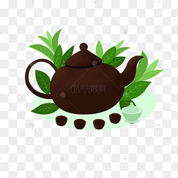 手绘小清新功夫茶紫砂壶茶杯装饰