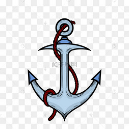 黑白船锚手绘插画风格纹身图案卡通蓝色夏日船锚矢量素材鱼锚手绘纹身