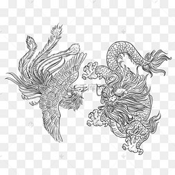 凤凰鸟梦幻火红凤凰手绘插画psd龙凤手绘传统龙凤呈祥金色霸气手绘