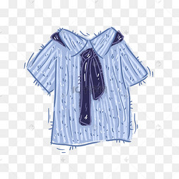 手绘卡通蓝色条纹t恤