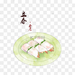 立春食物春卷节气美食手绘插画psd