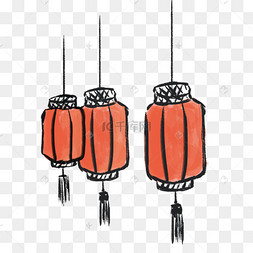 手绘水墨节日红灯笼