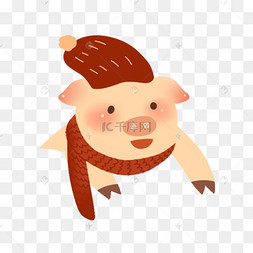 手绘卡通戴围巾趴着的小猪免扣元