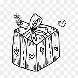 手绘黑色线描表白婚礼礼物盒插画