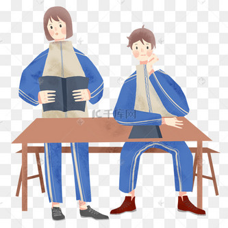 手绘学生课堂上认真读课文