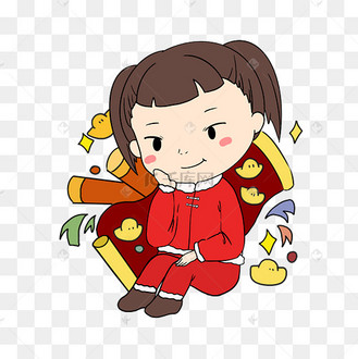 新年喜庆红色衣服小女孩手绘插画
