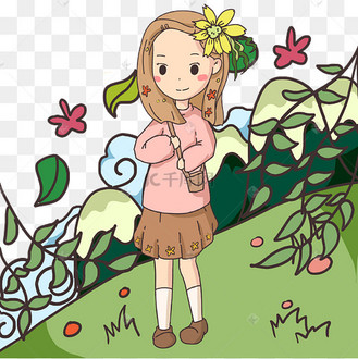 立春人物和小花插画