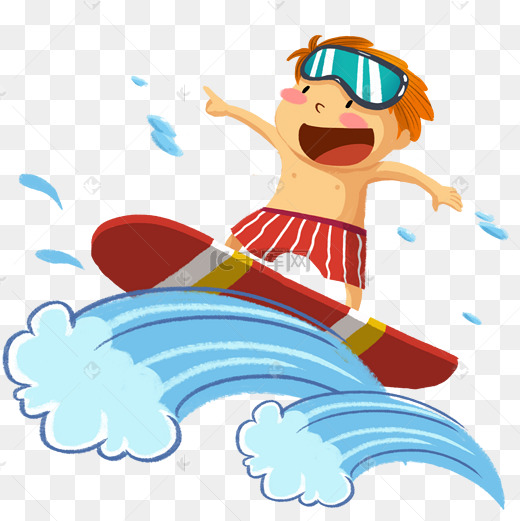 夏日蓝色卡通冲浪人物插画图片
