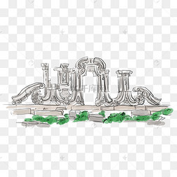 圆明园水彩建筑插画