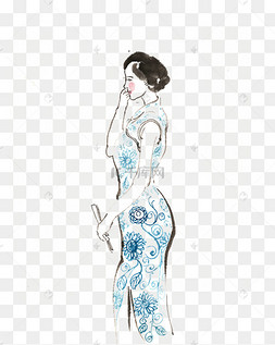 旗袍水墨画