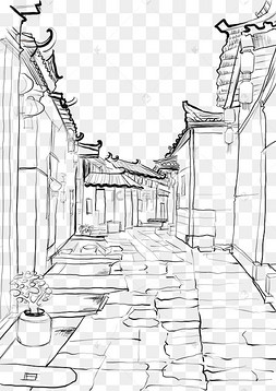 线描古代街道