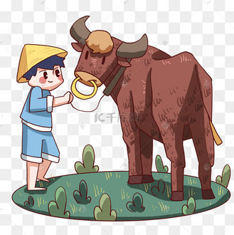 放牛的小男孩插画