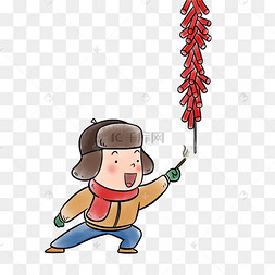 孩童新年放鞭炮免扣图