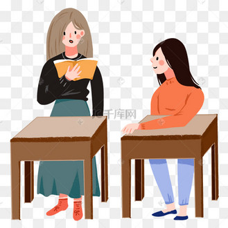 卡通手绘课堂上学生朗读课文