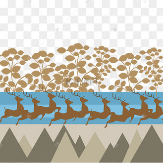 扁平风格大自然生物鹿群奔跑角逐剪影