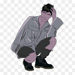 蹲在地上摸脑袋的男人