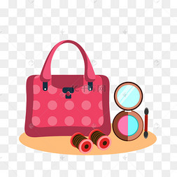 卡通化妆品奢侈品唇膏红色插画手绘女性装饰彩布蝴蝶结插画矢量免扣